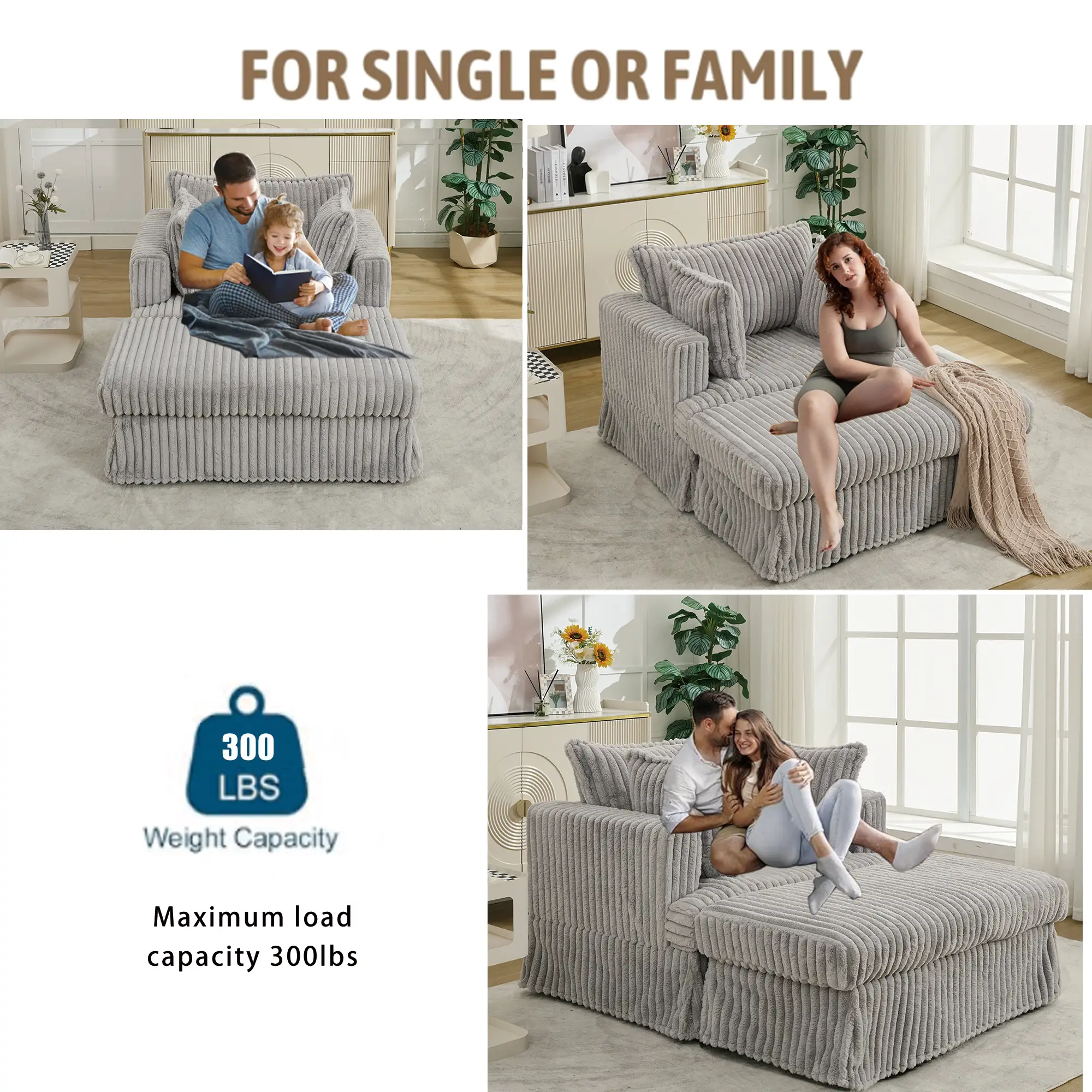 47.7'' Oversized Corduroy Chaise Longue with Ottoman by HouseOfZazla