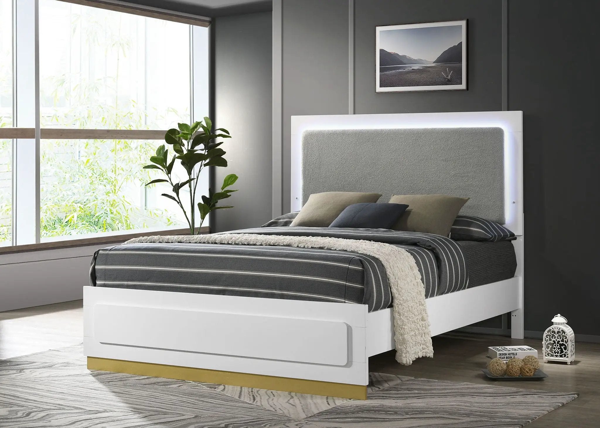 Caraway Wood California King LED Panel Bed White by Unique Piece Furniture