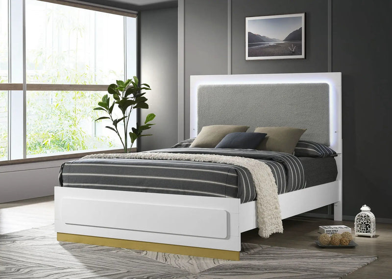 Caraway Wood California King LED Panel Bed White by Unique Piece Furniture