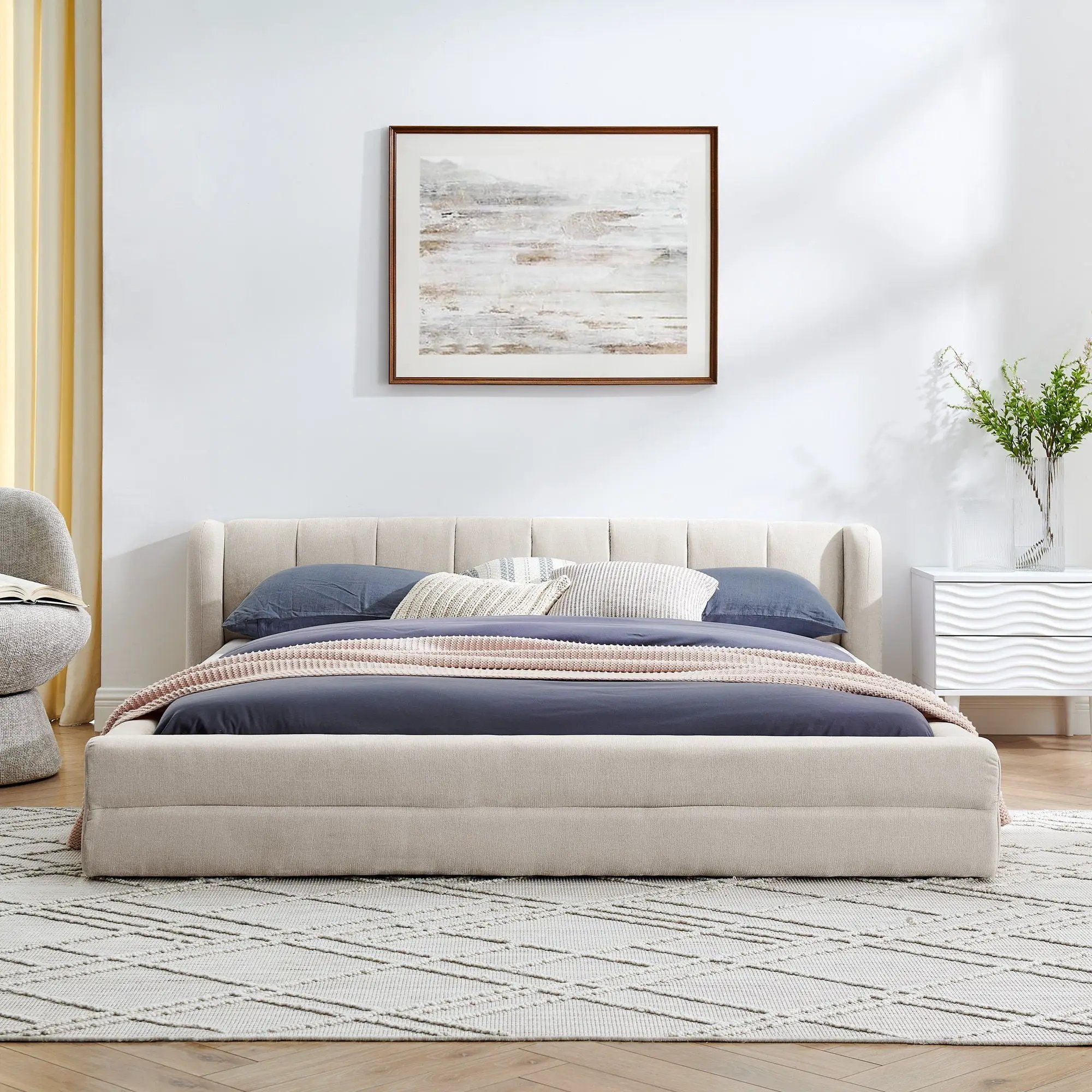 Modern Upholstered Bed Frame With Thick Fabric And Headboard by Unique Piece Furniture