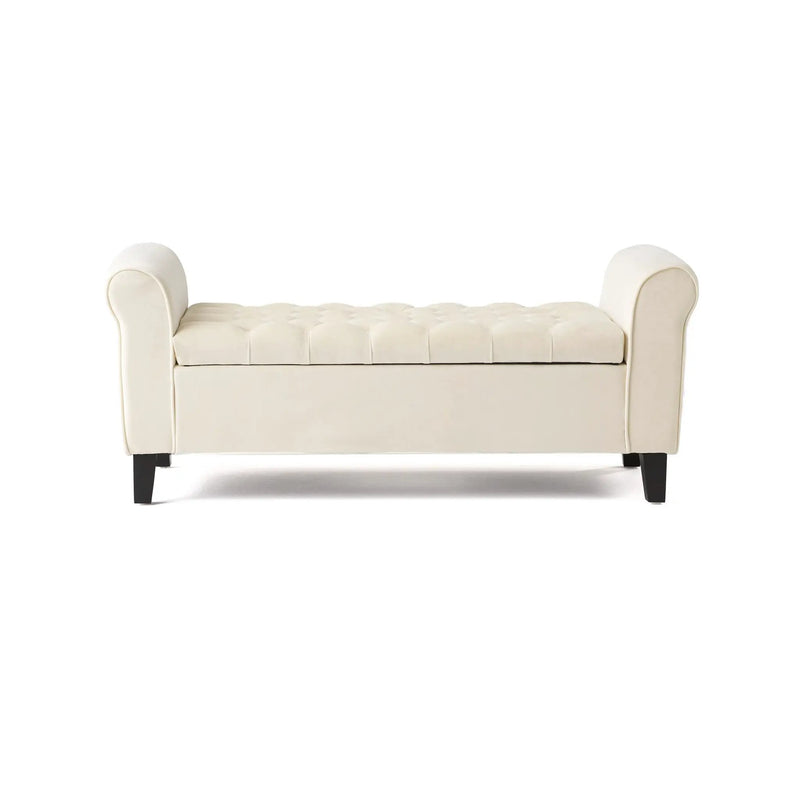Ivory Fabric Storage Bench with Rolled Arms by HouseOfZazla