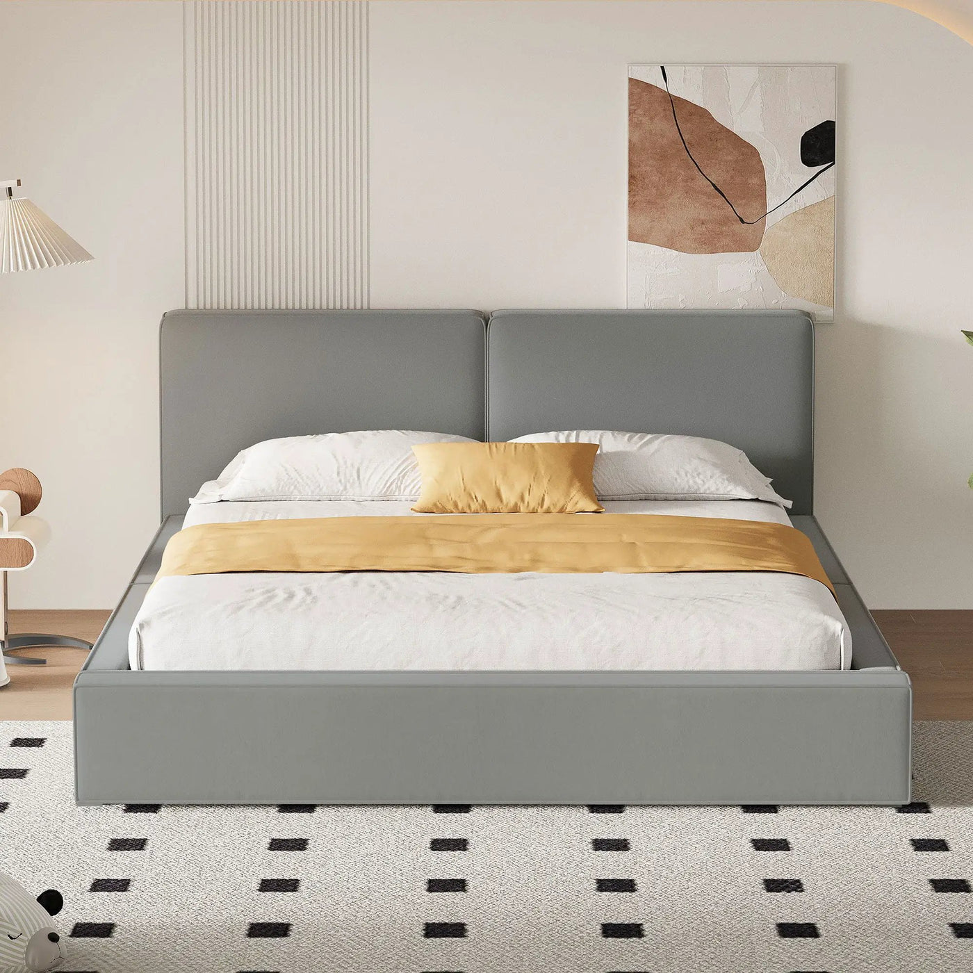 Upholstered Platform Bed, Grounded Bed With Solid Frame by Unique Piece Furniture