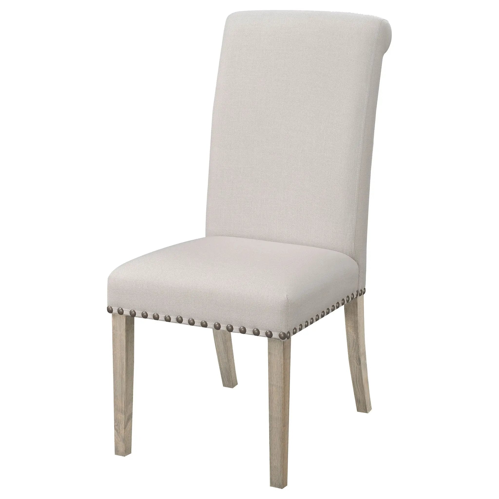 Upholstered Dining Chair With Rolled Edge Seat Back (Set of 2) - Beige