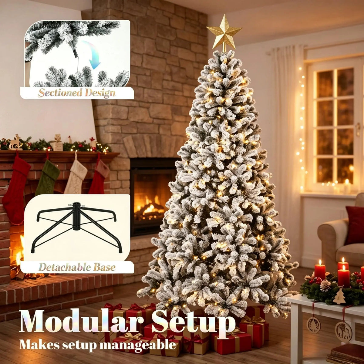 6 ft Pre-Lit Snow-Flocked Northern Pine Artificial Christmas Tree by HouseOfZazla
