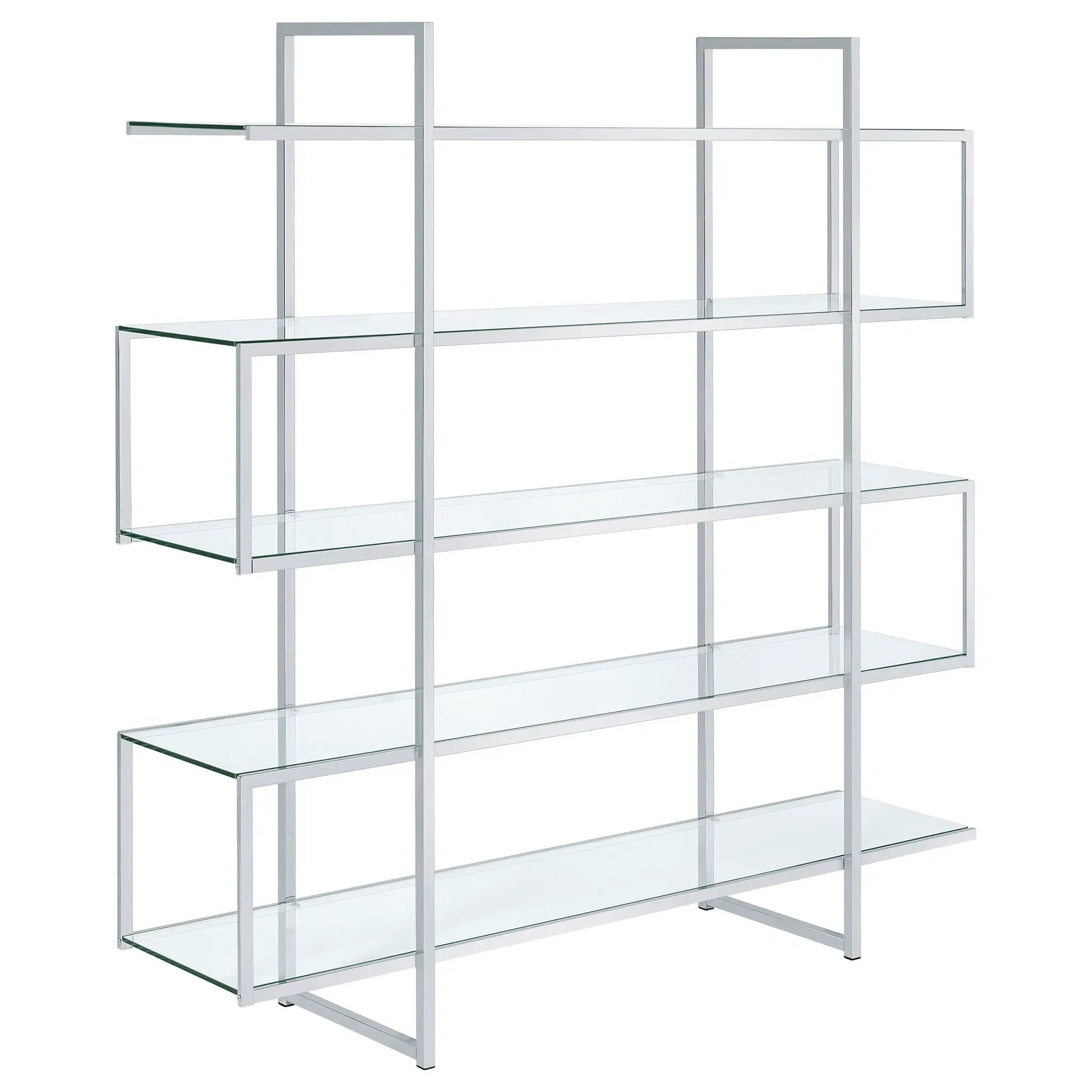 Elmer 63-inch 5-shelf Bookshelf Clear and Chrome by Unique Piece Furniture