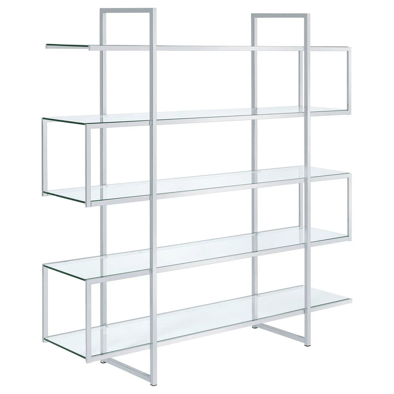 Elmer 63-inch 5-shelf Bookshelf Clear and Chrome by Unique Piece Furniture