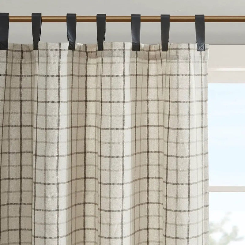 Plaid Faux Leather Tab Top Curtain Panel with Fleece Lining by HouseOfZazla