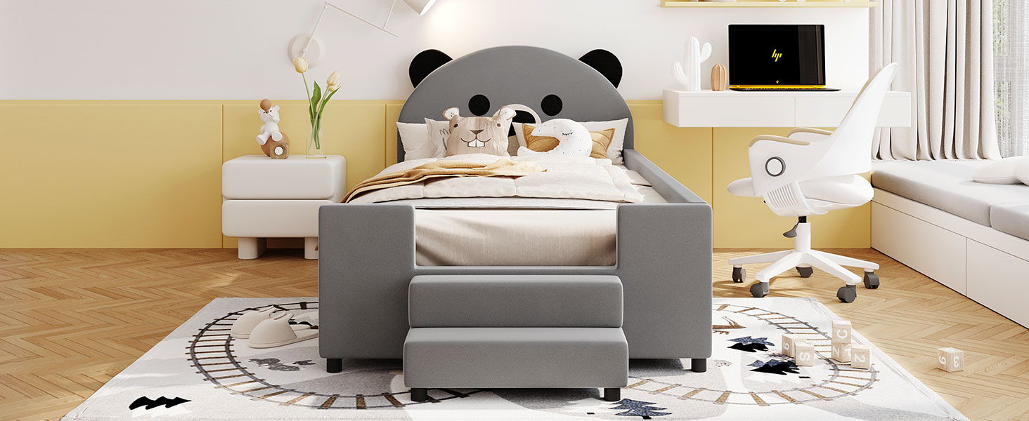 Upholstered Daybed With Bear Shaped Headboard, Hydraulic System And Breathable Fence by HouseOfZazla