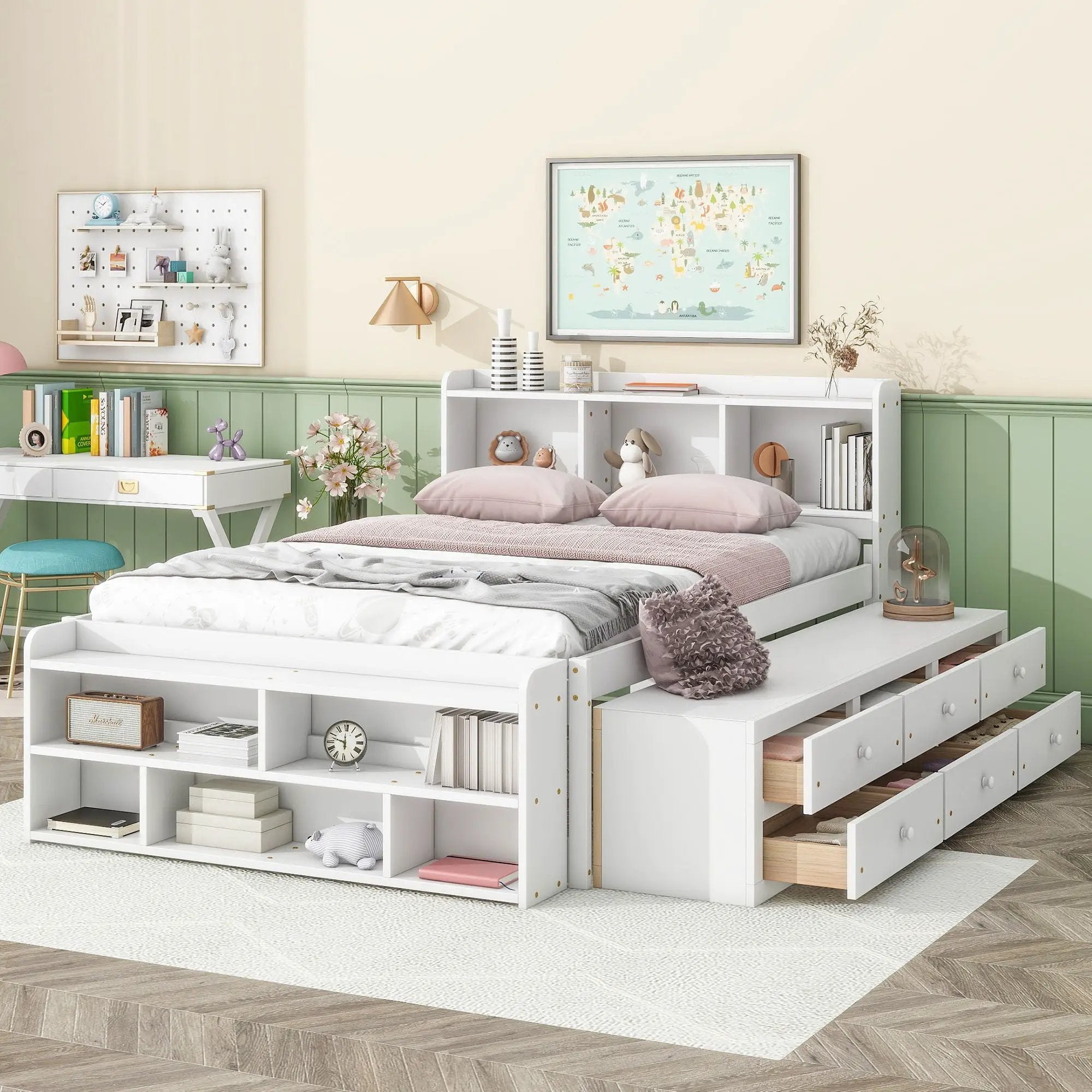 Bed With Bookcase Headboard, Under Bed Storage Drawers And Bed End Storage Case by HouseOfZazla