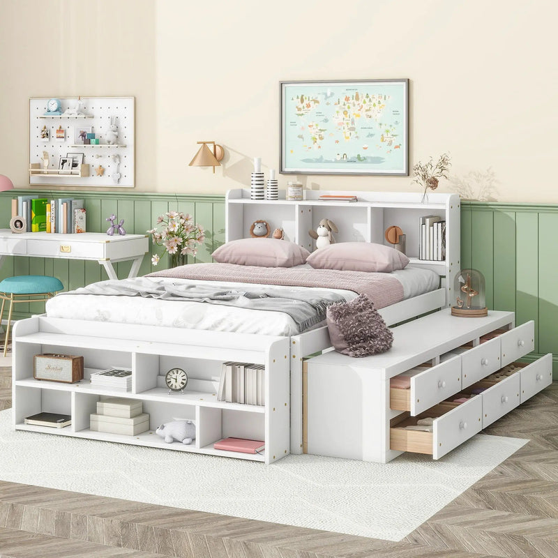 Bed With Bookcase Headboard, Under Bed Storage Drawers And Bed End Storage Case by HouseOfZazla