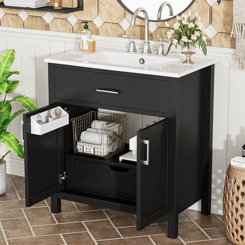 Bathroom Vanity With Sink And Ample Storage, Rectangular Undermount Sink - Black by Unique Piece Furniture