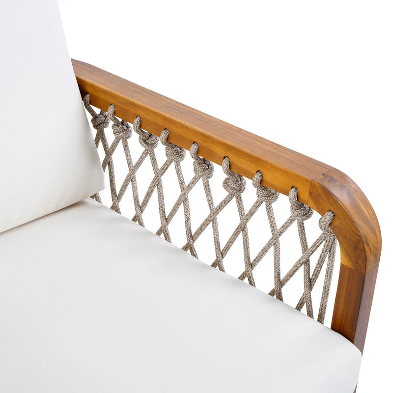 Outdoor Acacia Wood Club Chair with Handwoven Rope, Teak Finish by HouseOfZazla