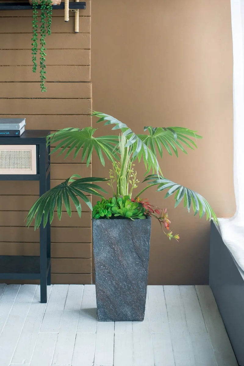 9.4x9.4x18.1' Cement Planter Large, Indoor Outdoor Garden Functional Decor by HouseOfZazla