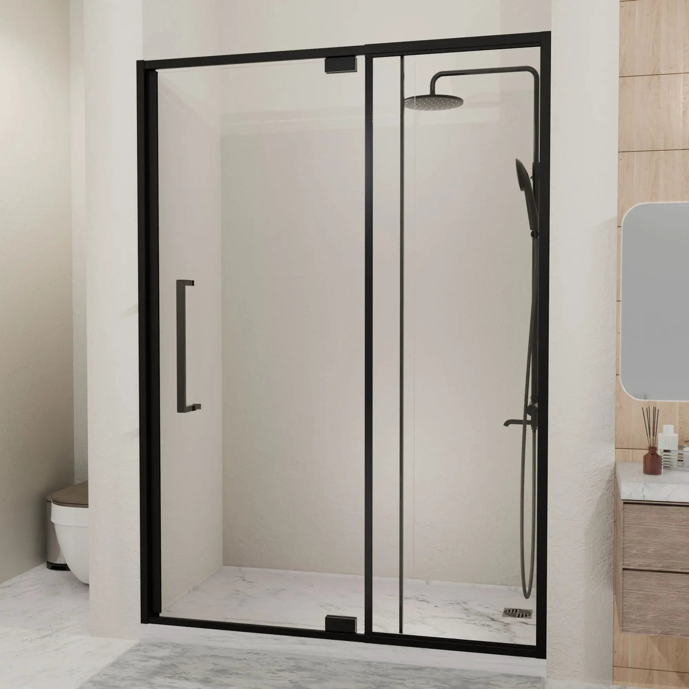 Semi Frameless Pivot Hinged Shower Door, Reversible Design by HouseOfZazla