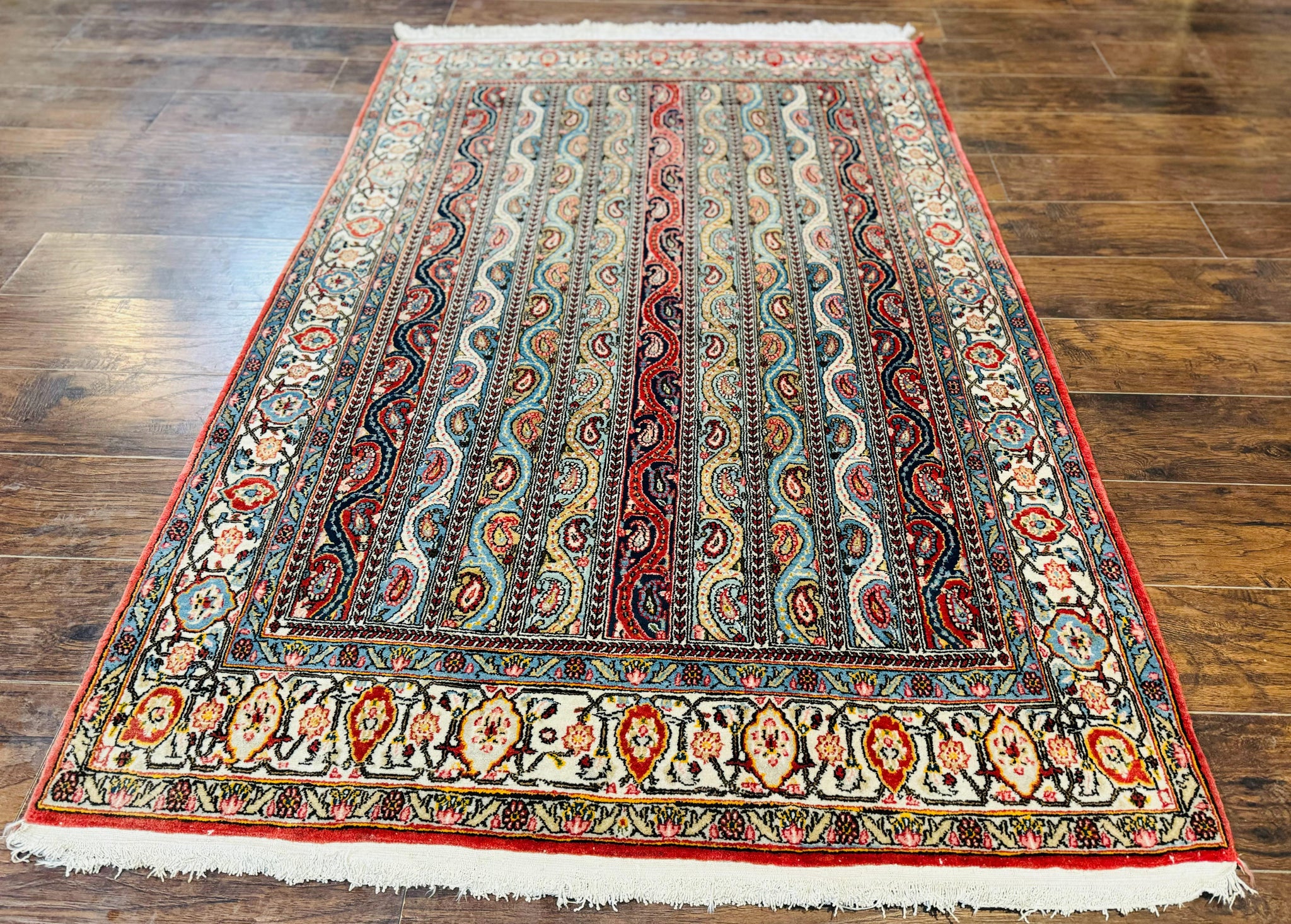 Persian Qum Rug 4x7, Striped Paisley Boteh Design by Jewel Rugs
