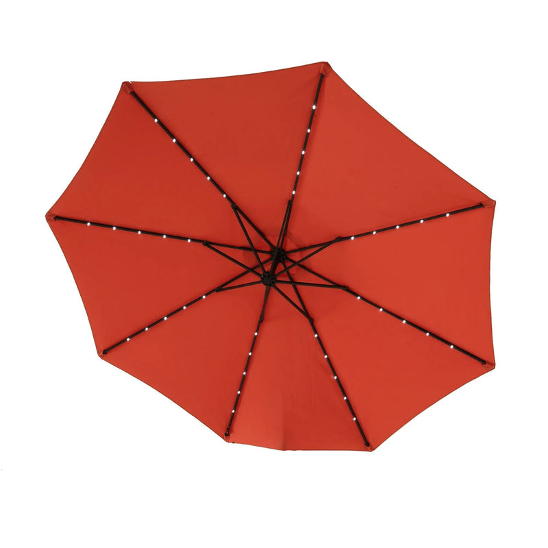 10ft Solar LED Offset Hanging Market Patio Umbrella (Orange) (No Base) by HouseOfZazla