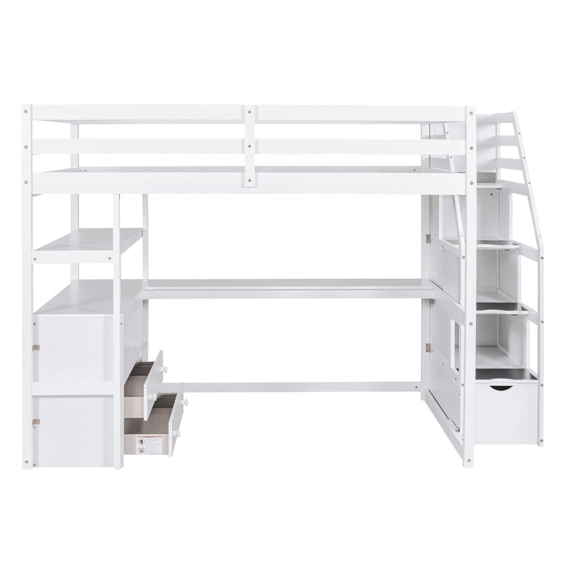 Loft Bed With Desk, Shelves, 2 Drawers, Storage Staircase by HouseOfZazla