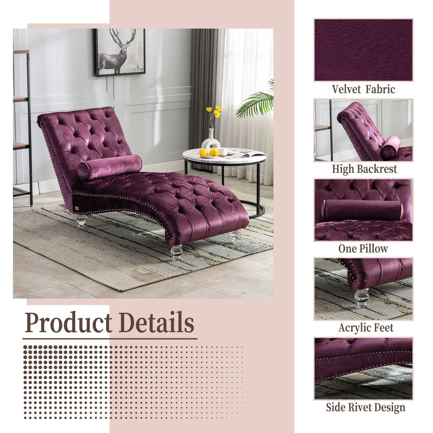 Chaise Lounge Indoor, Button Tufted Upholstered Chaise Lounge Chair With Pillow by Unique Piece Furniture