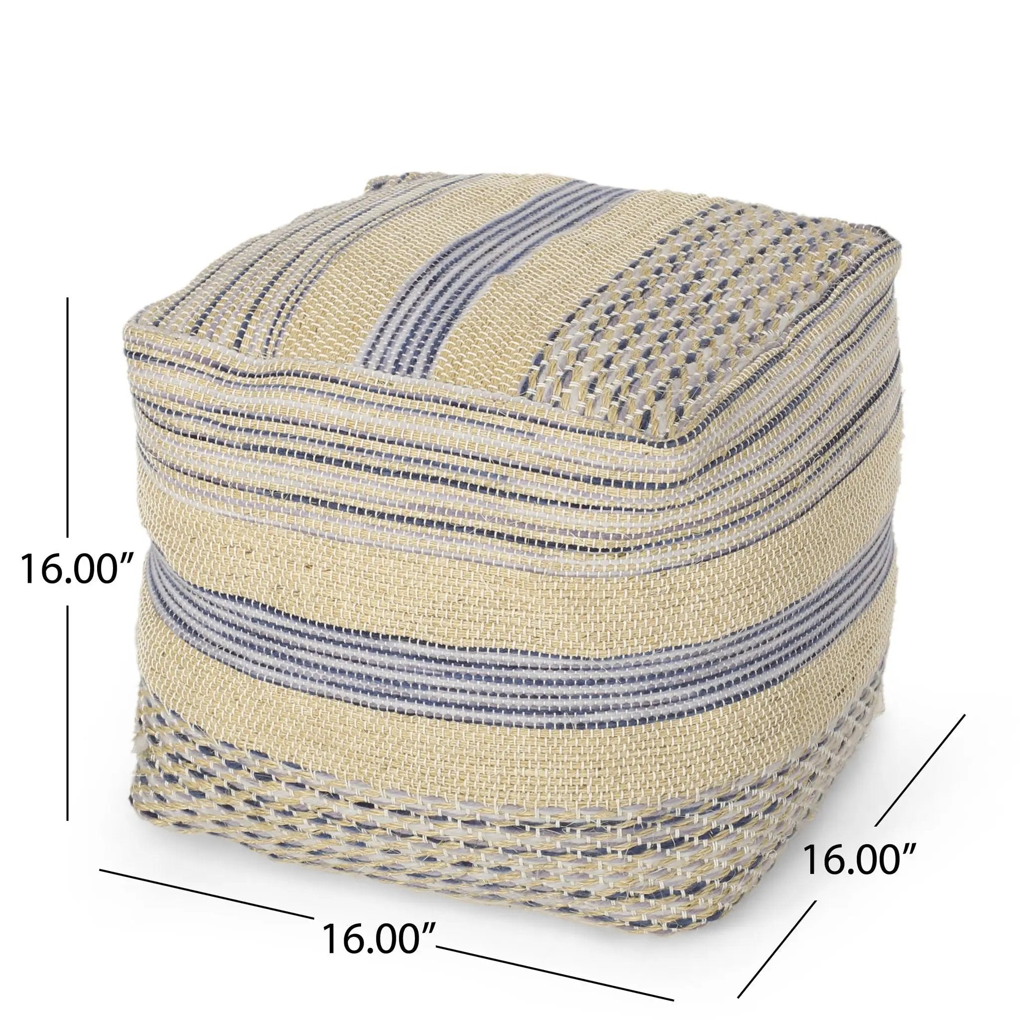 Western - Handcrafted Fabric Pouf, Durable - Natural / Blue by Unique Piece Furniture