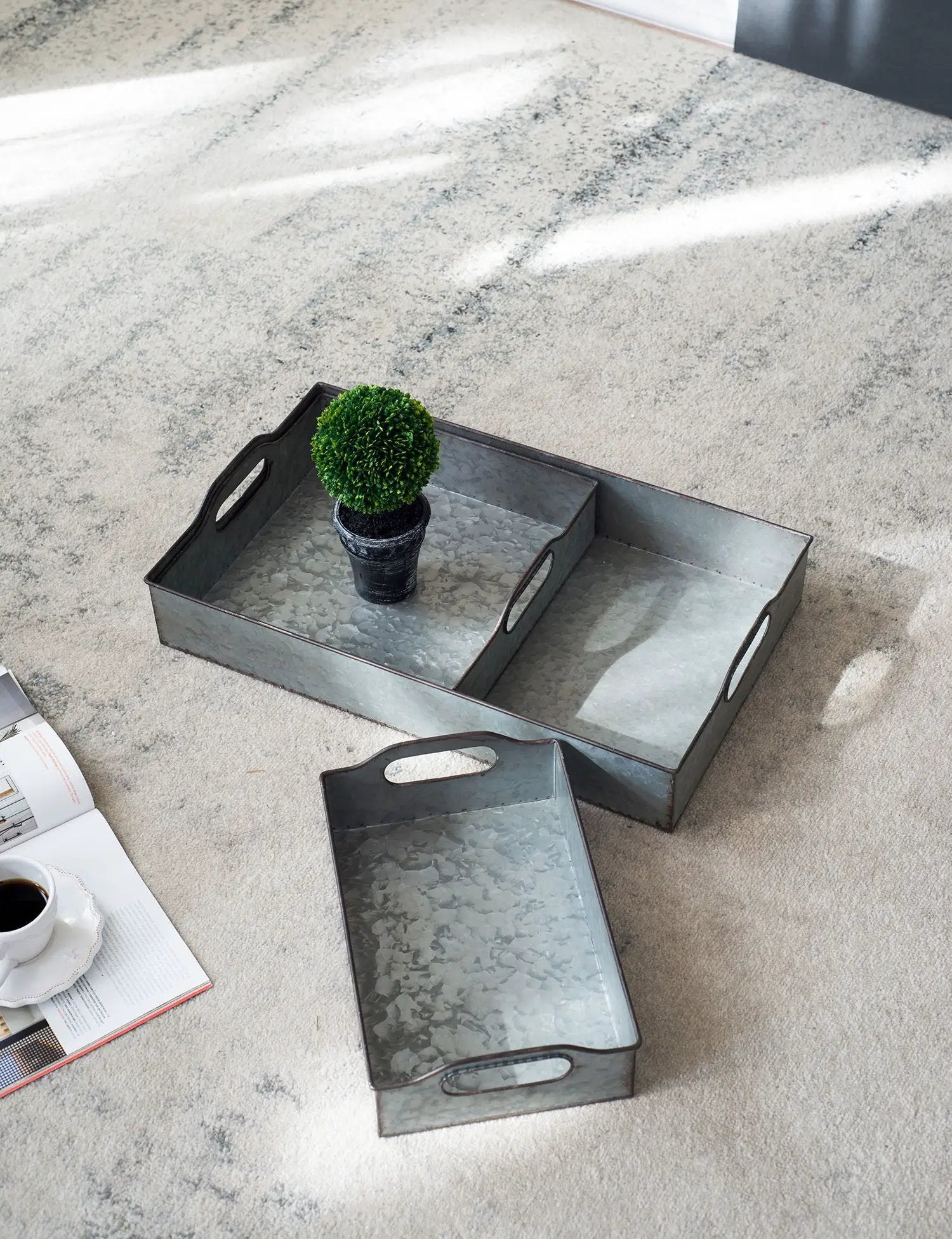 Decorative Galvanized Nesting Trays (Set of 3) - Gray by Unique Piece Furniture