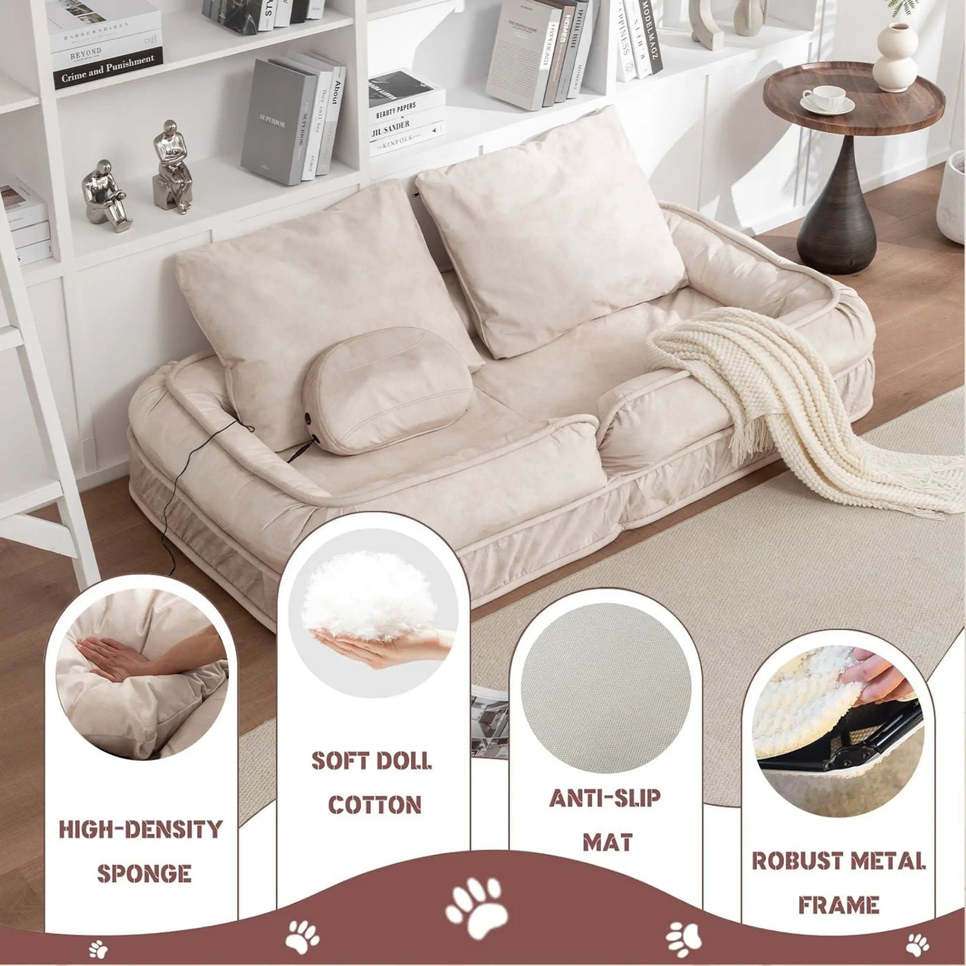 Upholstered Human Dog Bed And Pets, Bean Bag Floor Sofa With Massage Pillow, 5 Adjustable Positions & 2 Soft Pillows by Unique Piece Furniture