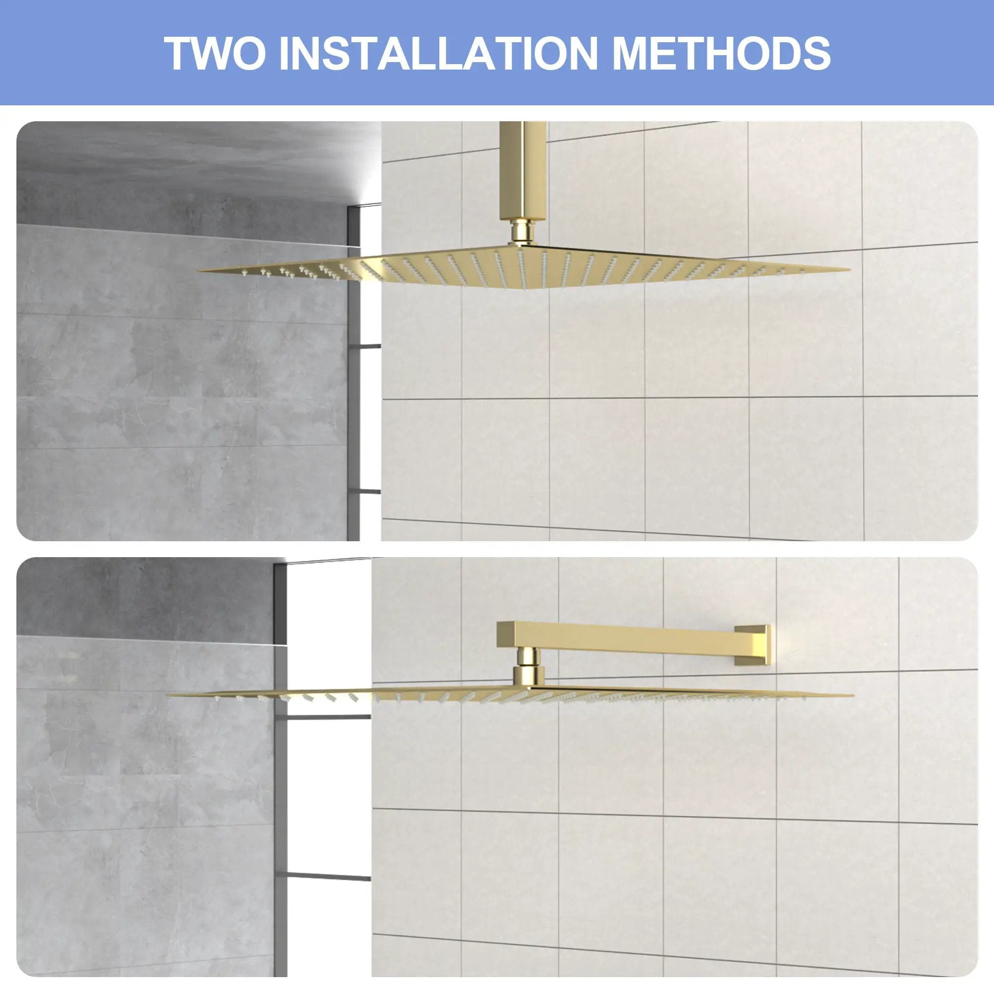 16" Square Rainfall Shower Head Fixed Wall Mount With Full Body Coverage & Self Cleaning Silicone Nozzles by HouseOfZazla