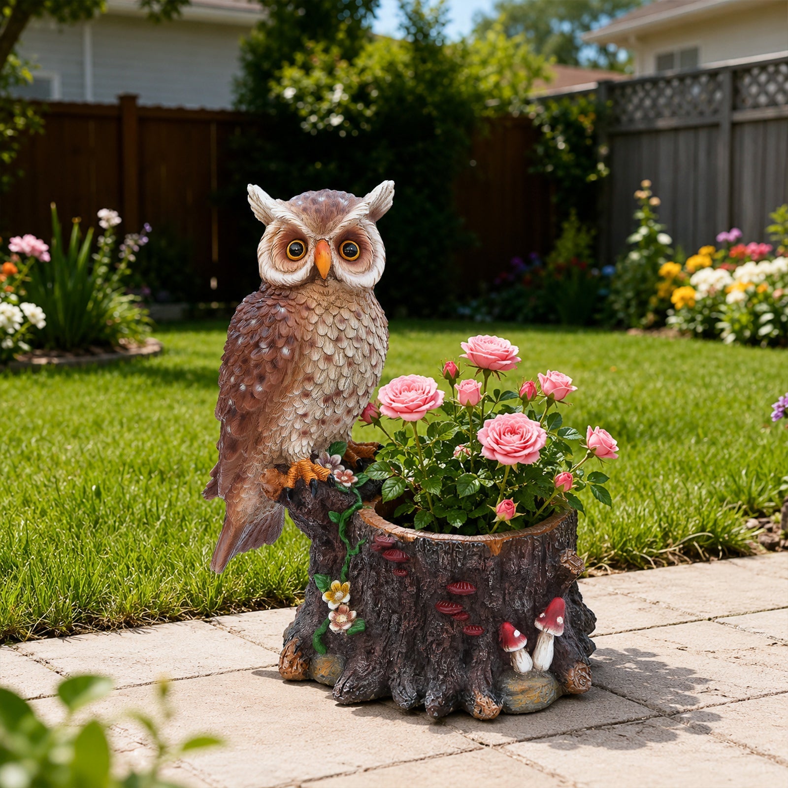 Sitting Owl with Tree Trunk Garden Planter by HouseOfZazla