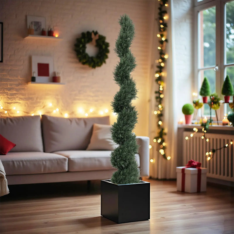 6ft Spiral-Shaped Potted Cedar Tree - 2pcs Artificial Evergreen Set by HouseOfZazla