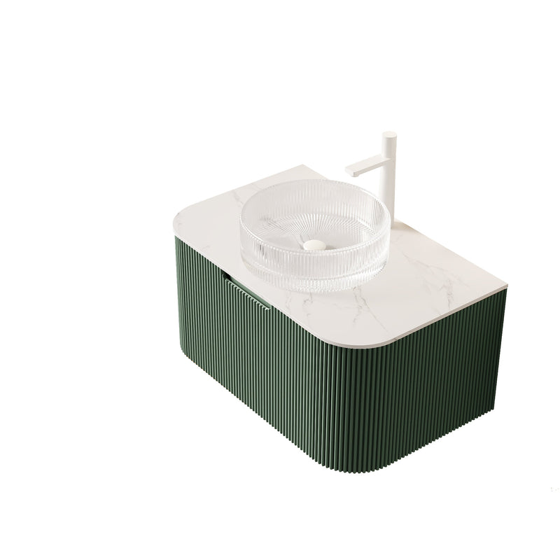 DINA 30" Bathroom Vanity with Floating Curved Edges and Crystal Glass Basin by HouseOfZazla