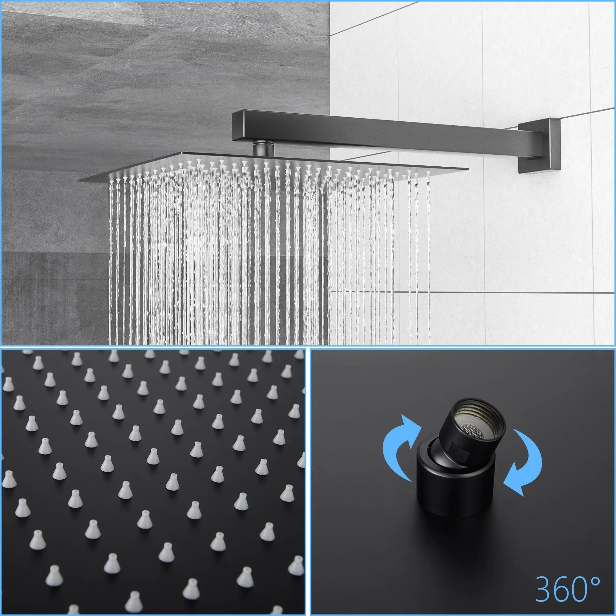 12" Ceiling Mount Square Shower System With Waterfall Tub Spout And Handheld Shower by HouseOfZazla