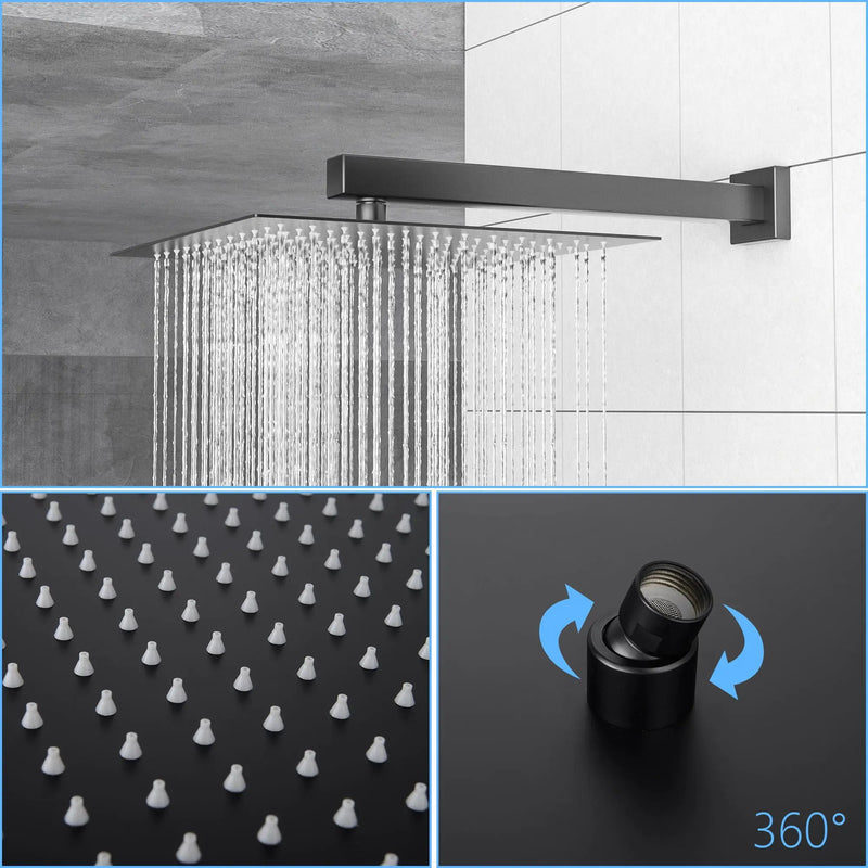 12" Ceiling Mount Square Shower System With Waterfall Tub Spout And Handheld Shower by HouseOfZazla