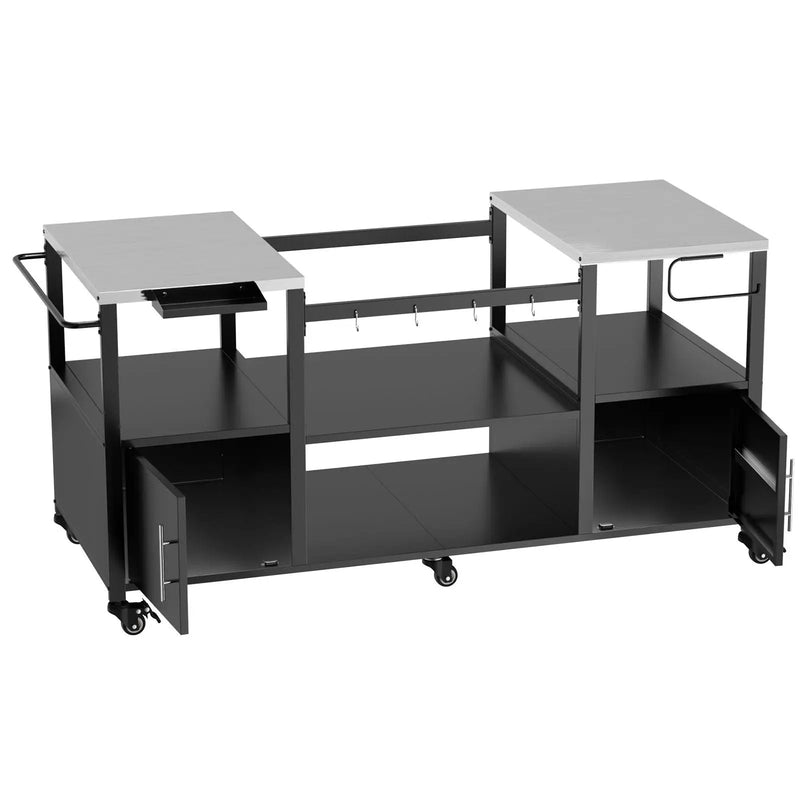Outdoor Grill Table For Big Egg Style Bbq With Metal Grill Cart And Storage Box And Metal And Stainless Steel - Black / Silver by HouseOfZazla
