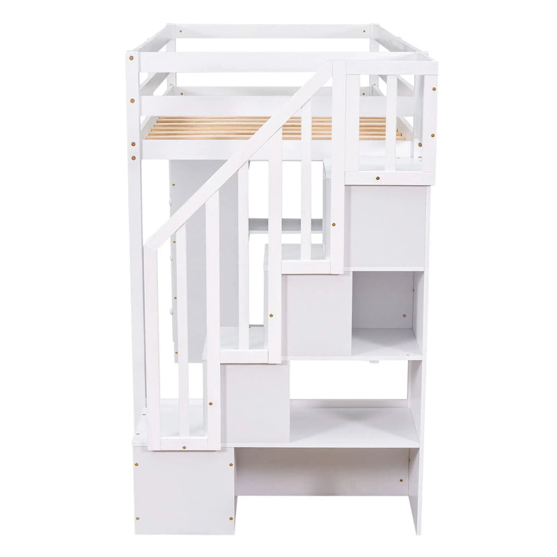 Loft Bed With Storage Drawers And Stairs With Shelves by Unique Piece Furniture
