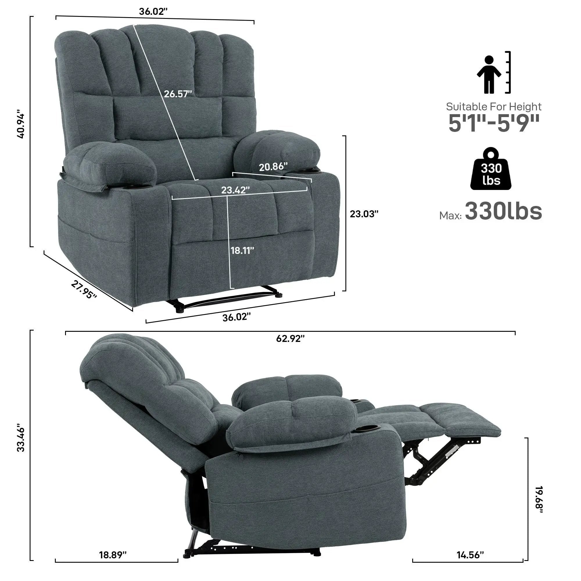 Massage Recliner Chair Sofa With Heating Vibration by HouseOfZazla