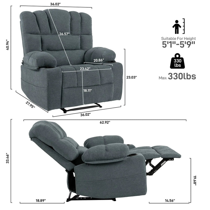 Massage Recliner Chair Sofa With Heating Vibration by HouseOfZazla