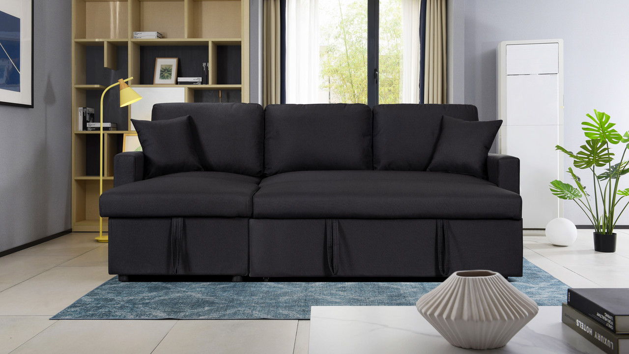 Paisley - Fabric Reversible Sleeper Sectional Sofa With Storage Chaise by HouseOfZazla