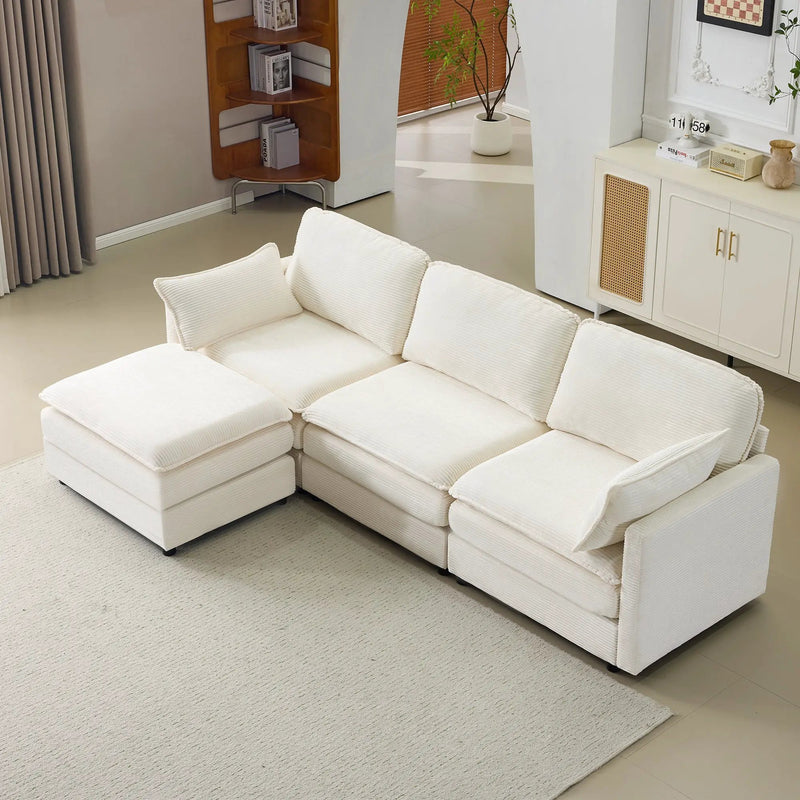 104" Plush Cloud 3 Seater Sofa: Modular Design with Ottoman by HouseOfZazla
