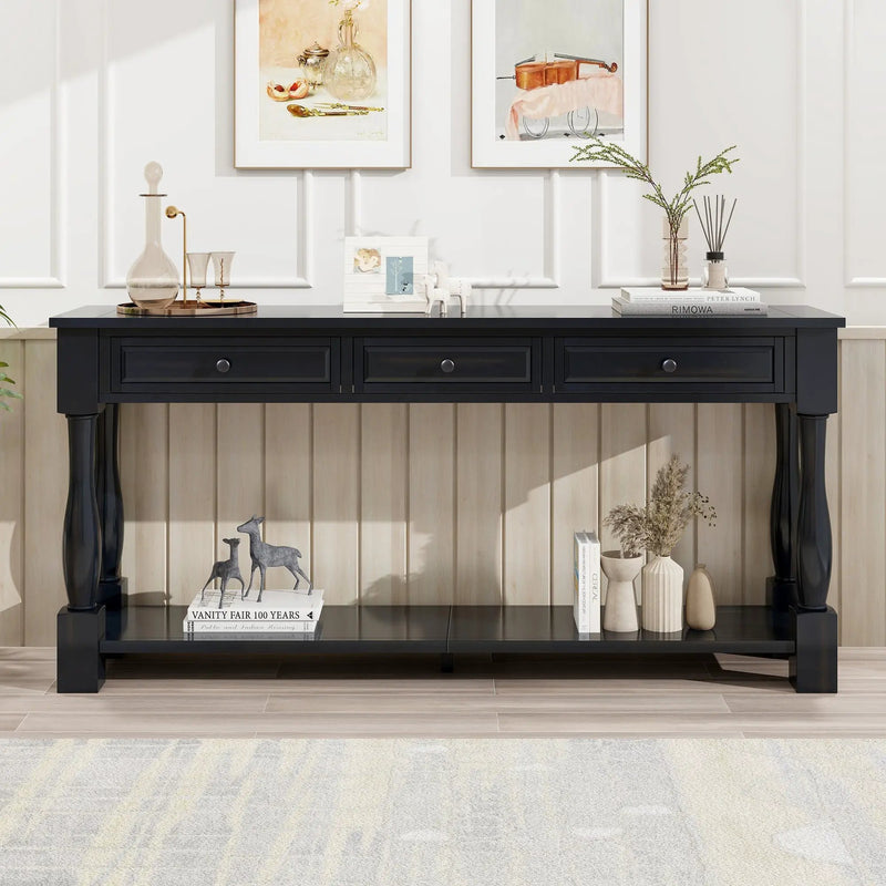 TREXM 63" Long Console Table with Drawers and Shelf by HouseOfZazla