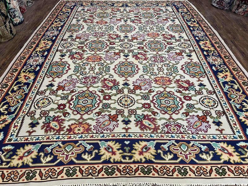 Antique Turkish Kilim Rug 7x10 Allover Pattern, Ivory Cream Maroon Light Blue, Wool Flatweave Hand Woven, Large Kilim, Vintage Kilim Carpet by Jewel Rugs