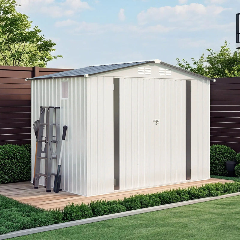 Outdoor Garden Storage Shed, Tool Shed With Pitched Roof Waterproof With 1 Window And 2 Lockable Door - White / Gray by HouseOfZazla