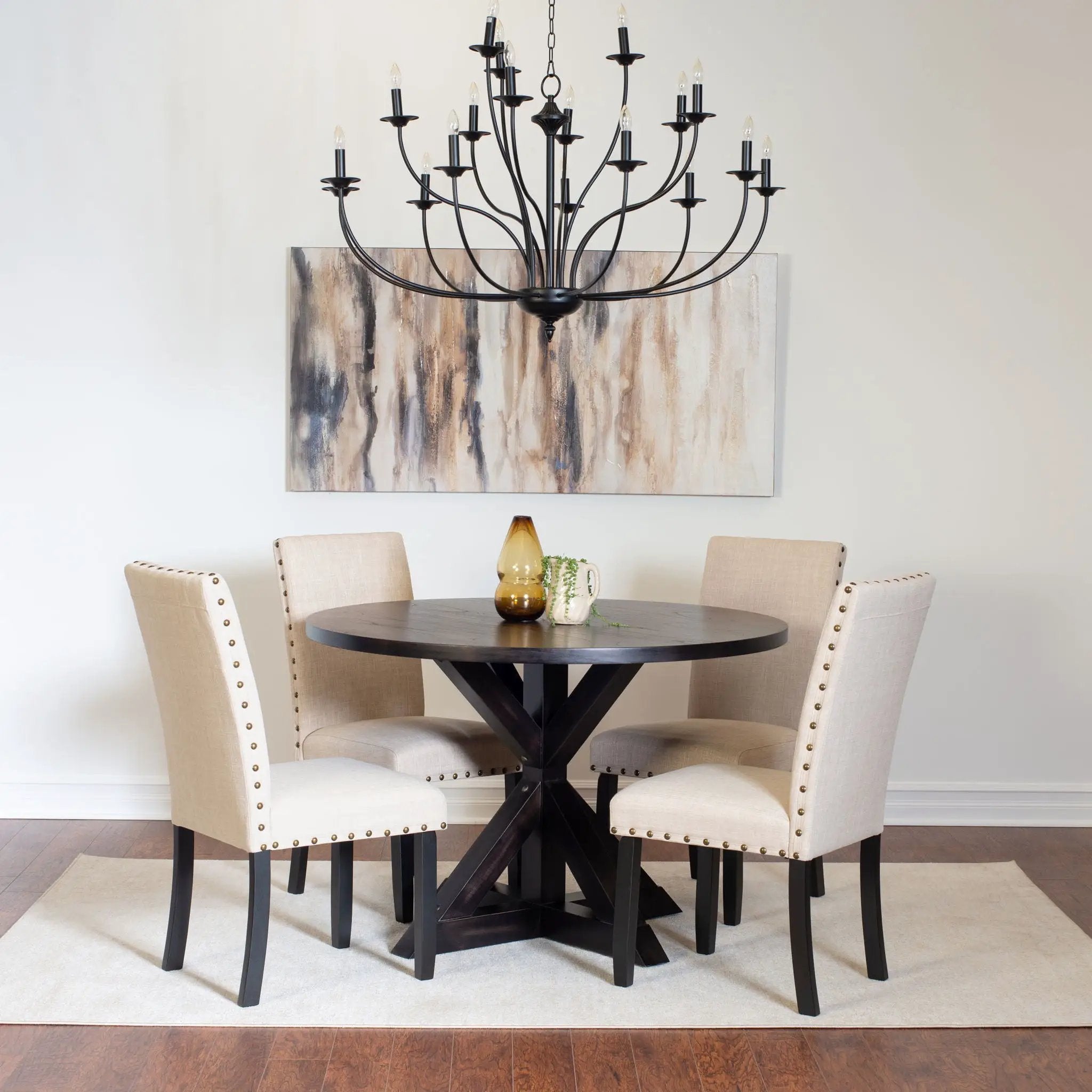 Mytzi - 5 Piece Dining Set, Cross-Buck Dining Table With 4 Stylish Chairs - Black / Beige by Unique Piece Furniture