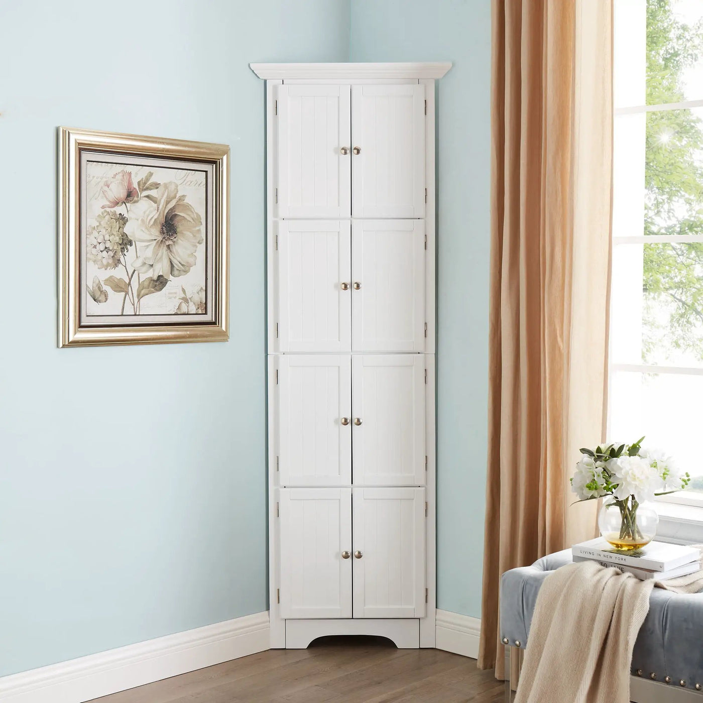Tall Storage Cabinet With Doors And 4 Shelves For Living Room, Kitchen, Office, Bedroom, Bathroom, Modern by HouseOfZazla