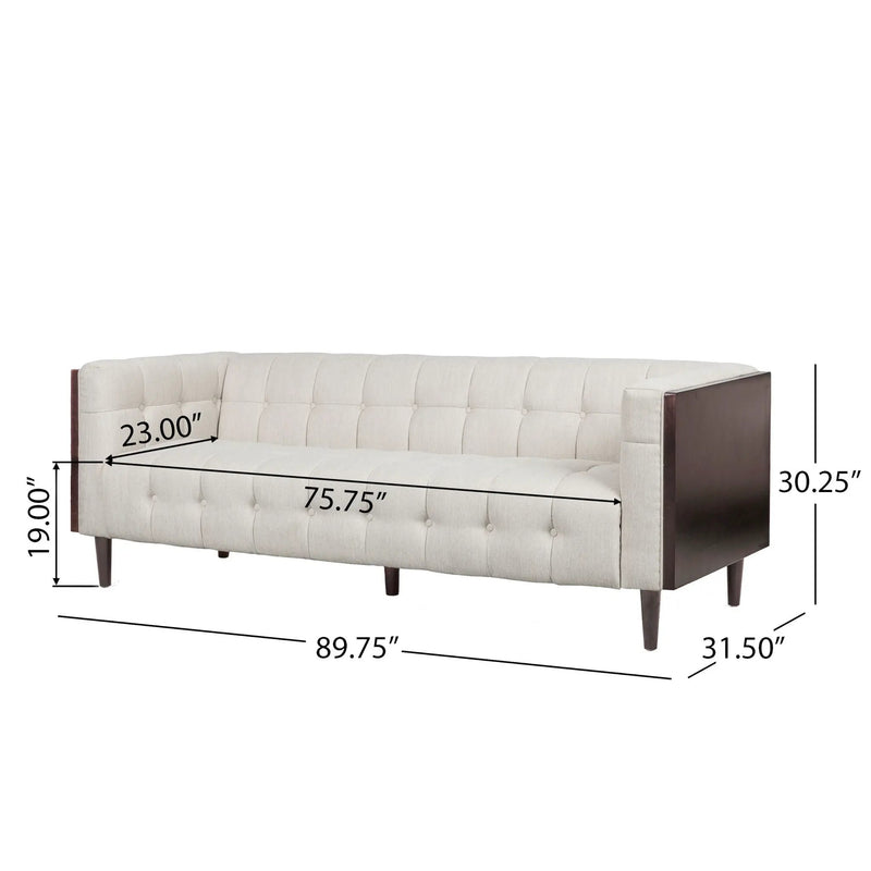 Contemporary Mid-Century Charm 3 Seater Sofa With Button Tufted Waffle Stitching