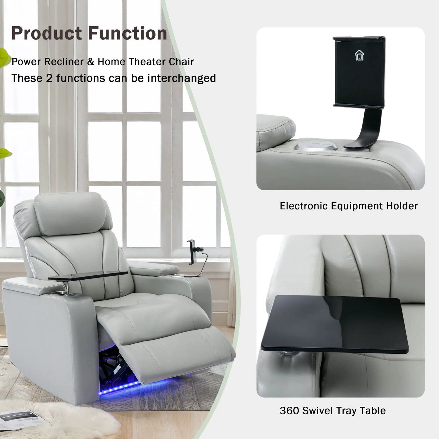 Power Motion Recliner Electric Power Recliner With USB Charging Port, Hidden Arm Storage, Convenient Cup Holder And tooth Speaker by Unique Piece Furniture