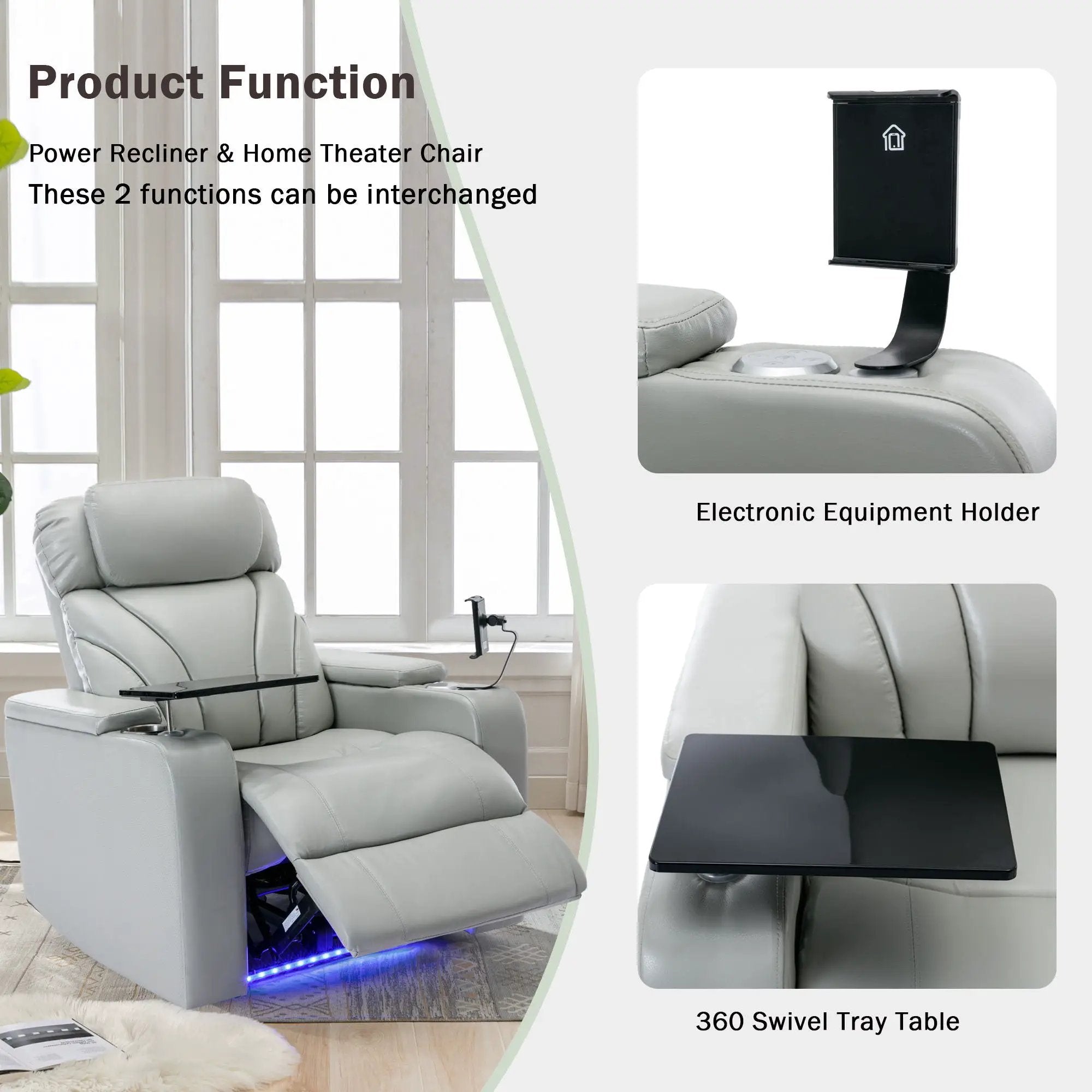 Power Motion Recliner Electric Power Recliner With USB Charging Port, Hidden Arm Storage, Convenient Cup Holder And tooth Speaker by Unique Piece Furniture