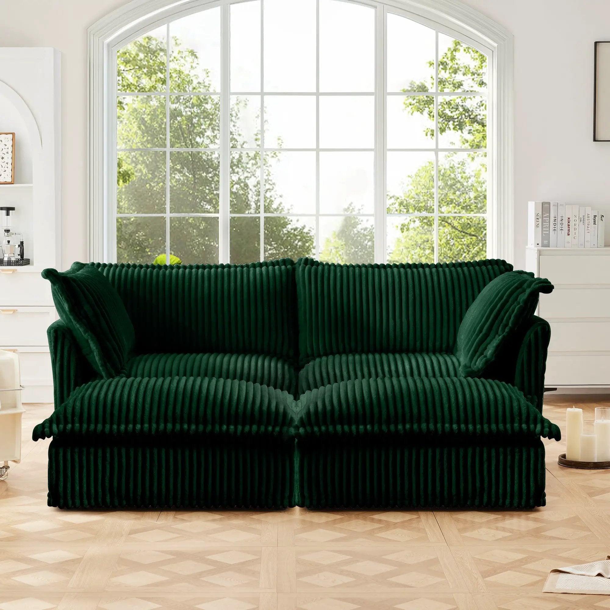Slipcovered 2 Seater Sofa with 2 Ottomans by HouseOfZazla