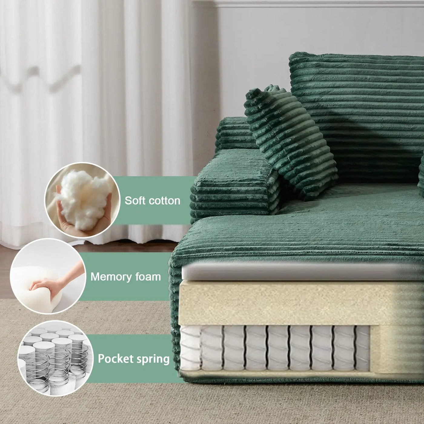 Oversized Chaise Lounge Chair Cozy Cloud Couch With 3 Throw Pillows And Wide Armrest by Unique Piece Furniture