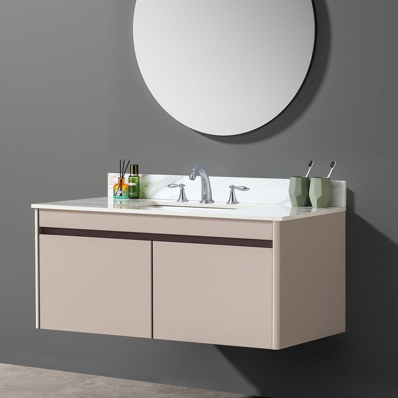 Vanity Top With Undermount Sink And Backsplash, Sintered Stone by HouseOfZazla