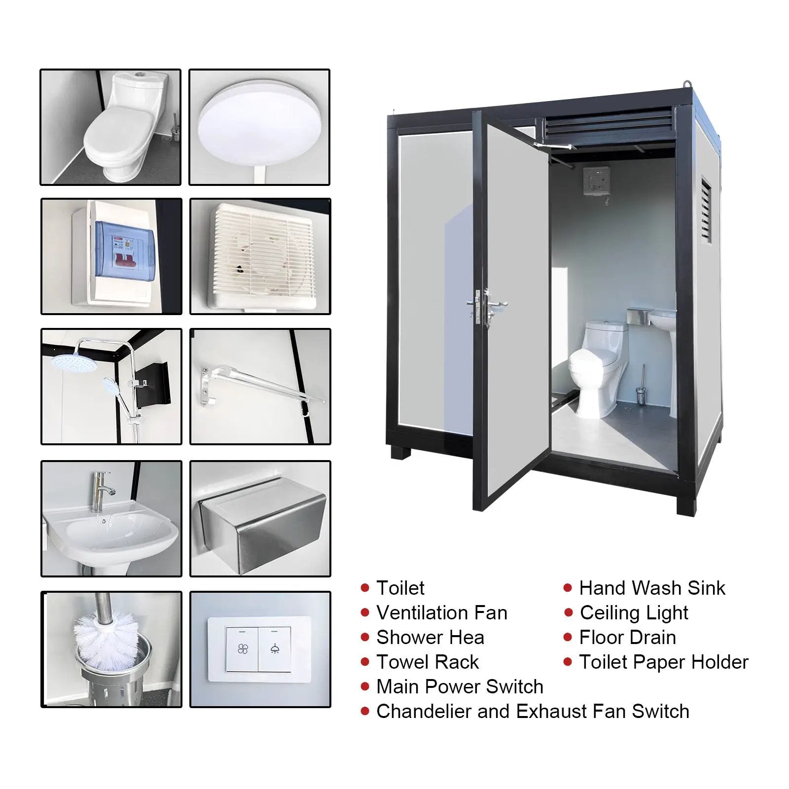 Portable Toilet Cabin - Outdoor Shower Room with Shower, Lights, Sink, and Ventilation Fan by HouseOfZazla