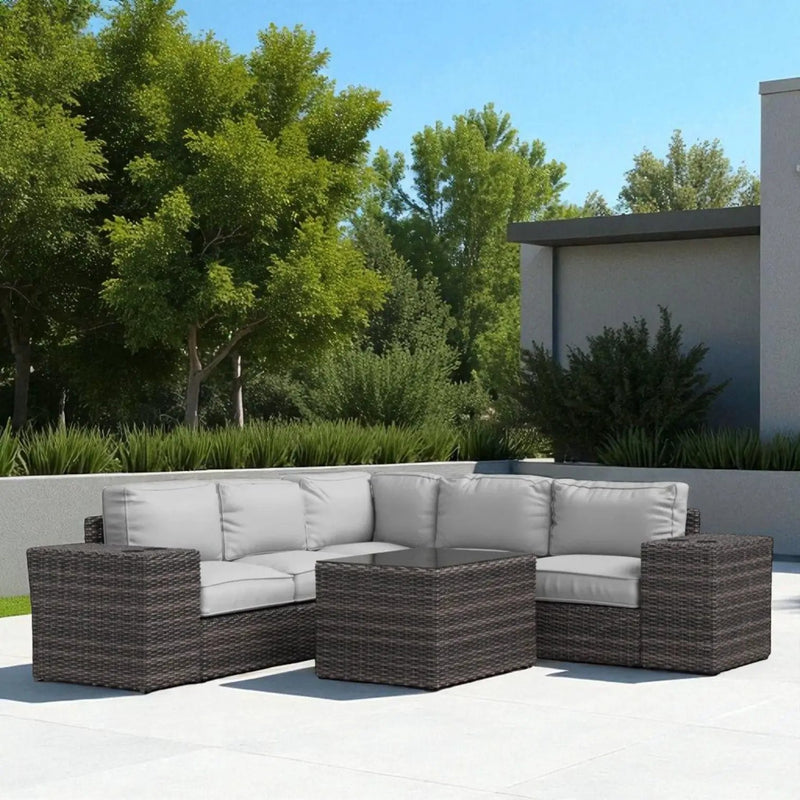 Modern Patio Rattan Sectional Set With Cushions by HouseOfZazla